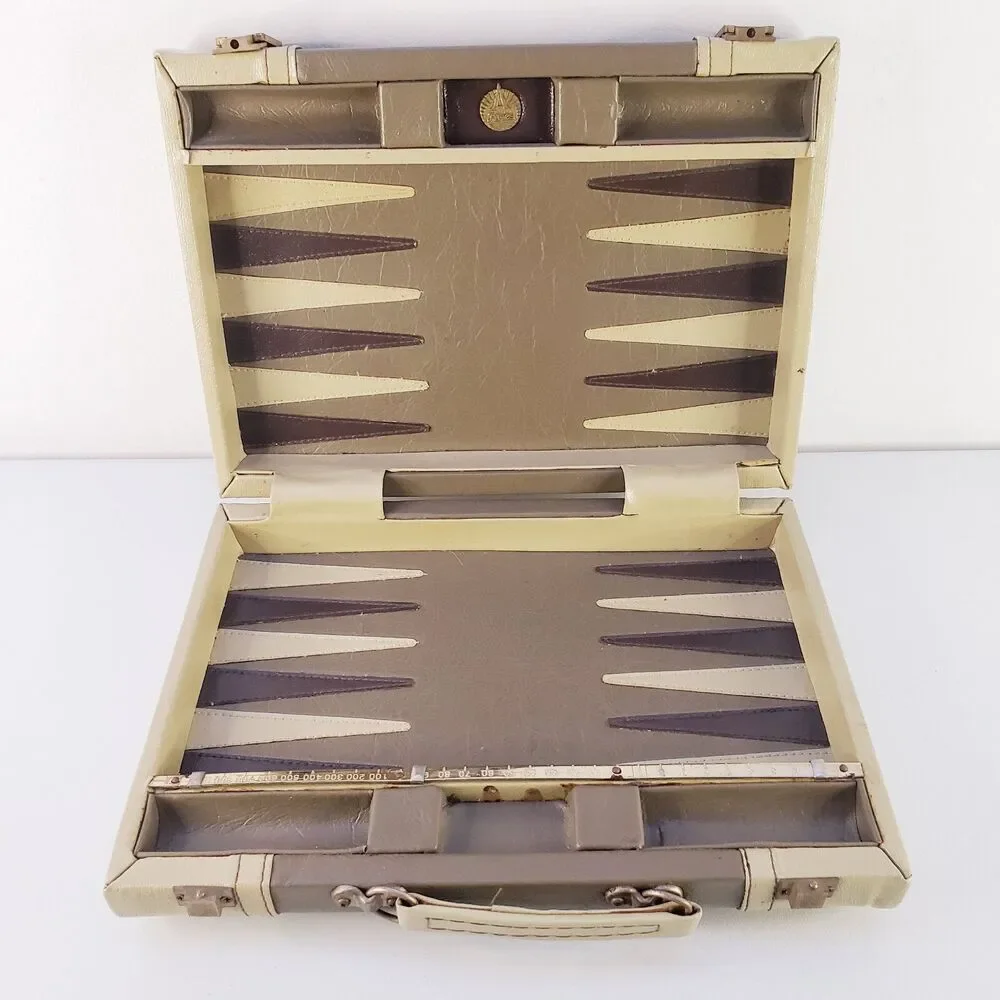 Ames Backgammon Faux Leather Padded Brief Case ONLY Travel Vintage Game Skill